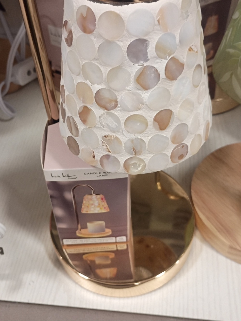 Nicole Miller Beige Pearl  Candle Warming Lamp With Gild Base